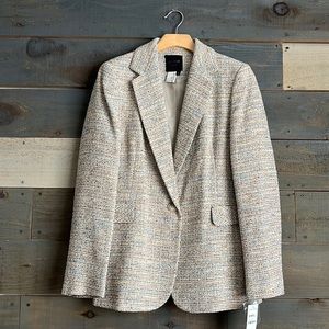 NWT $295 Helene London Metallic Tweed One Button Blazer Multi Color L